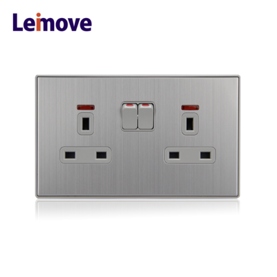 gray color metal electrical british twin socket outlet